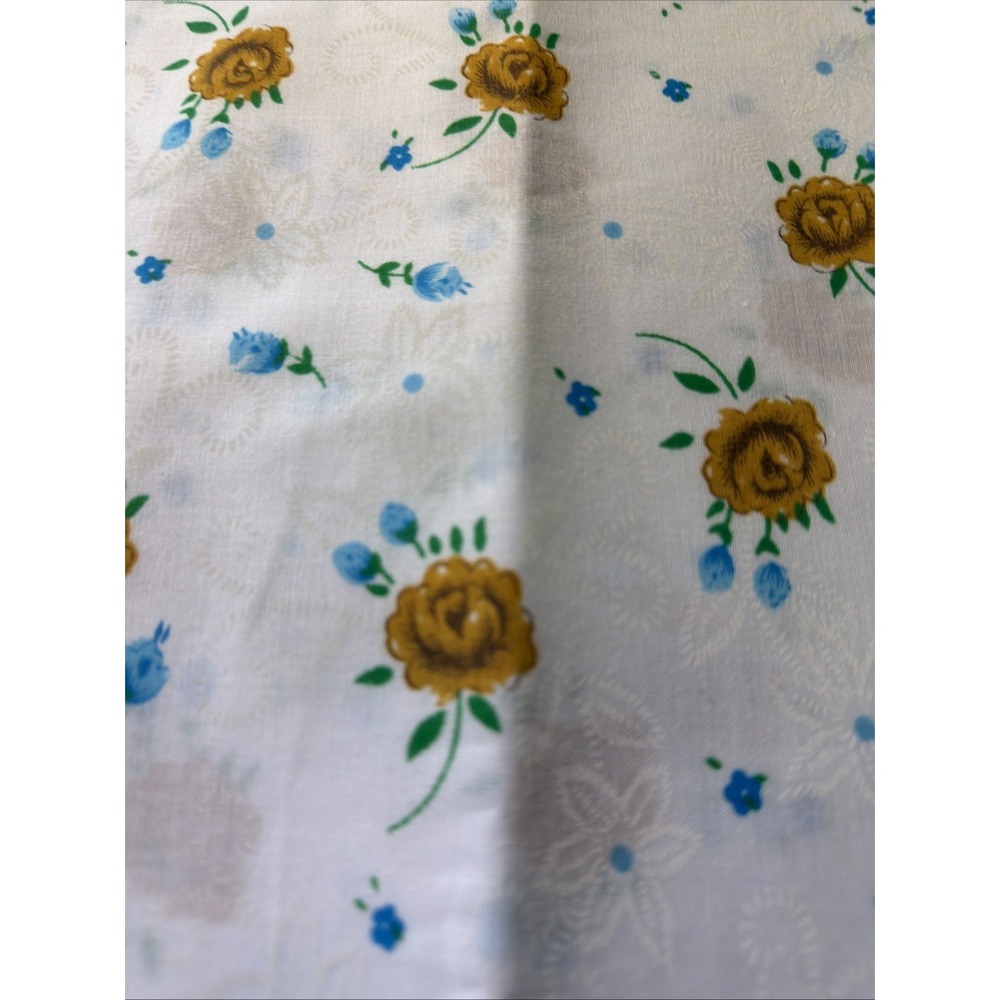 Vintage Yellow & Blue Floral Cotton Fabric Approx 3 Yards 44" Wide